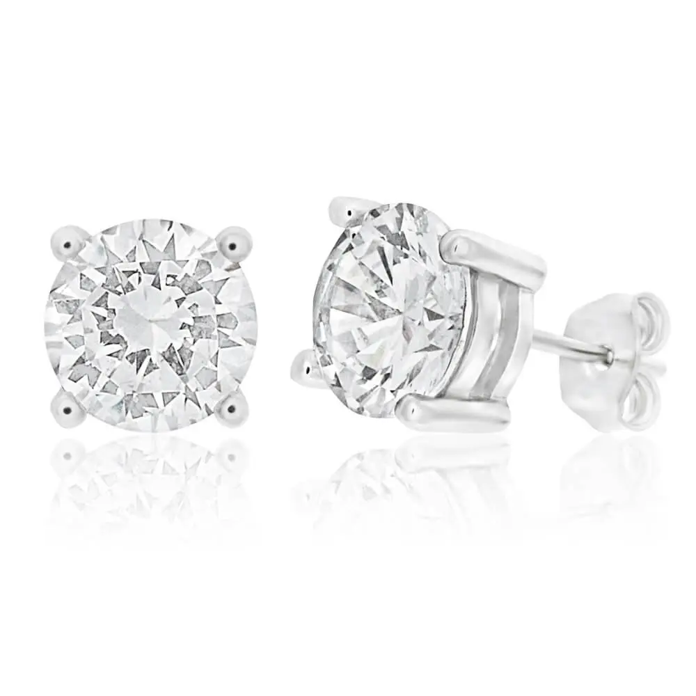 Sterling Silver Cubic Zirconia White 8mm Stud Earrings