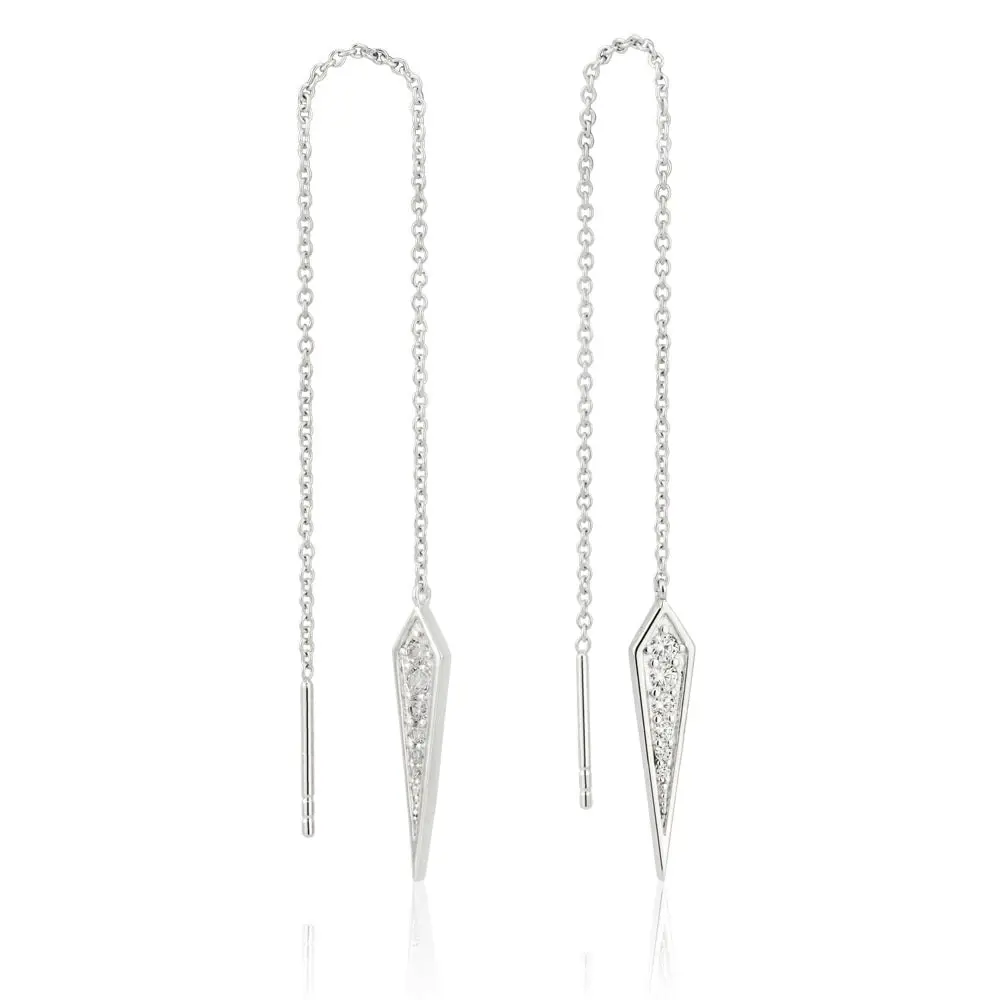 Sterling Silver Fancy Spear Threader Drop Earrings