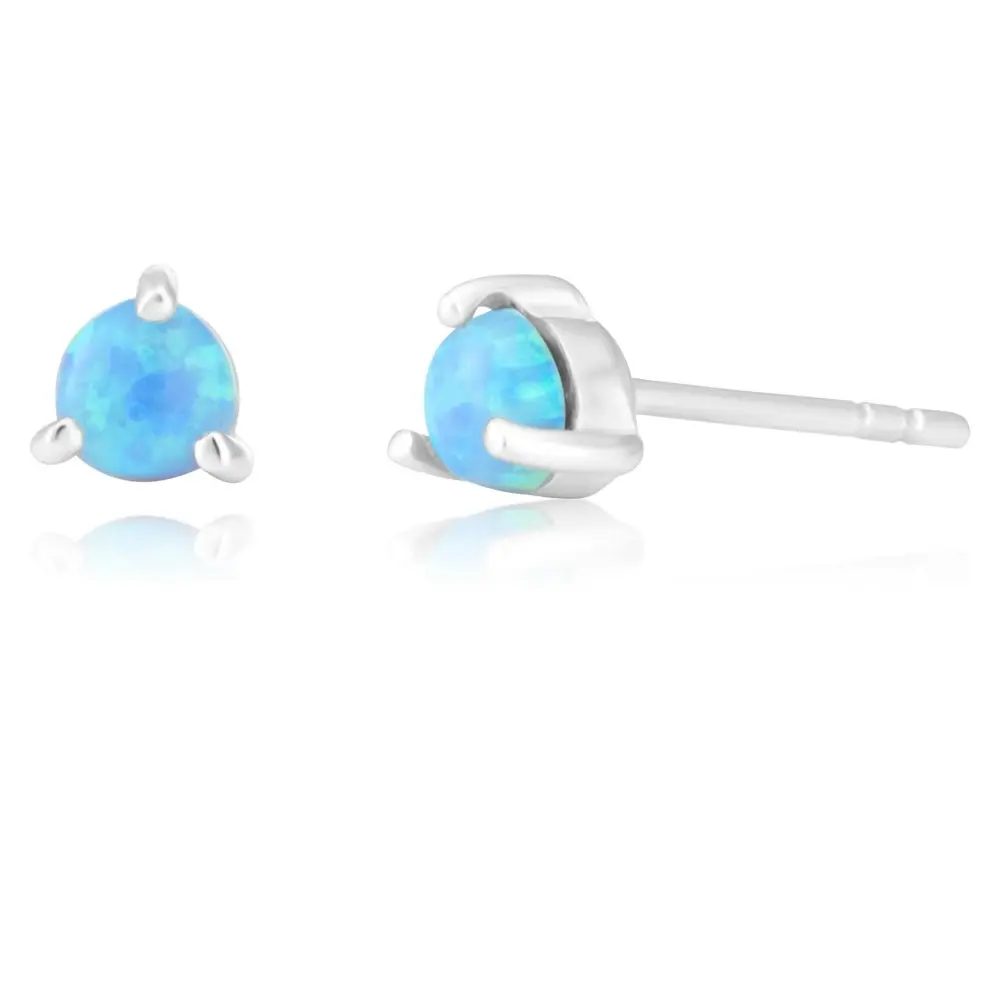 Sterling Silver Created Opal Round Studs