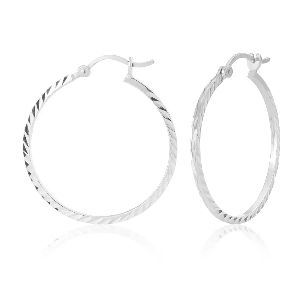 Sterling Silver 30mm Fancy Hoop Earrings