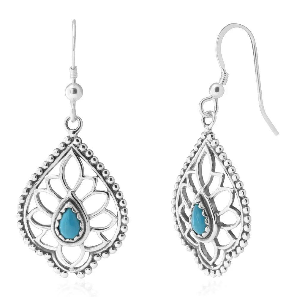 Sterling Silver Created Turquoise Fancy Drop Earrings