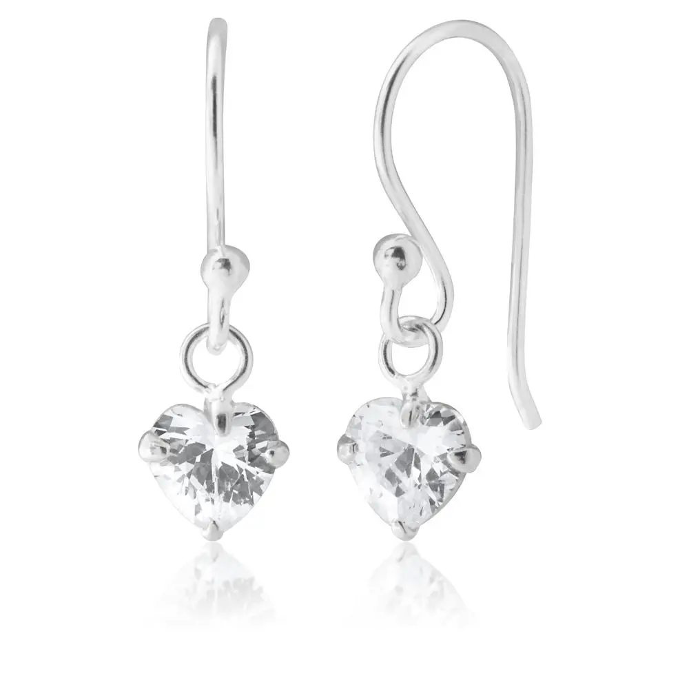 Sterling Silver Heart Drop Hook Earrings