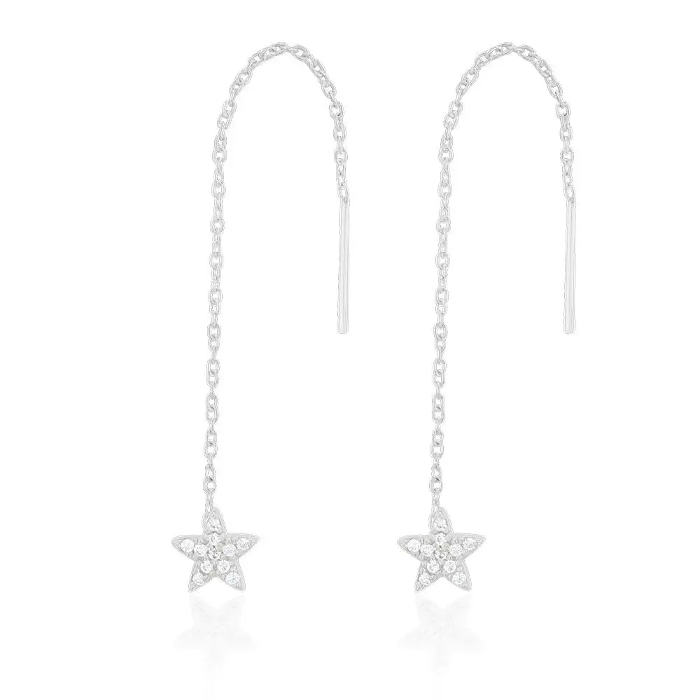 Sterling Silver Cubic Zirconia Star Threader Earrings