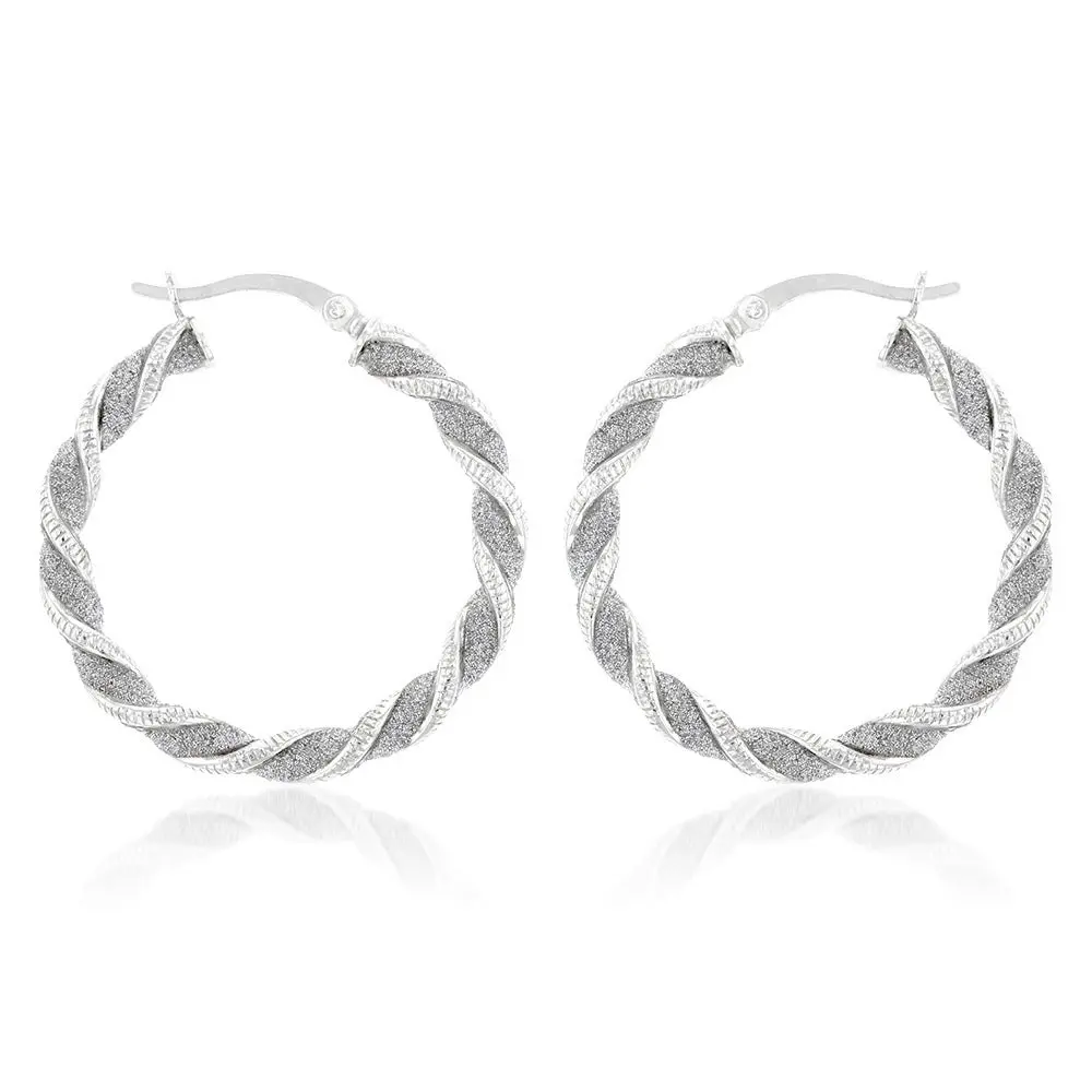 Sterling Silver Patterned Twisted Hoop Earrings