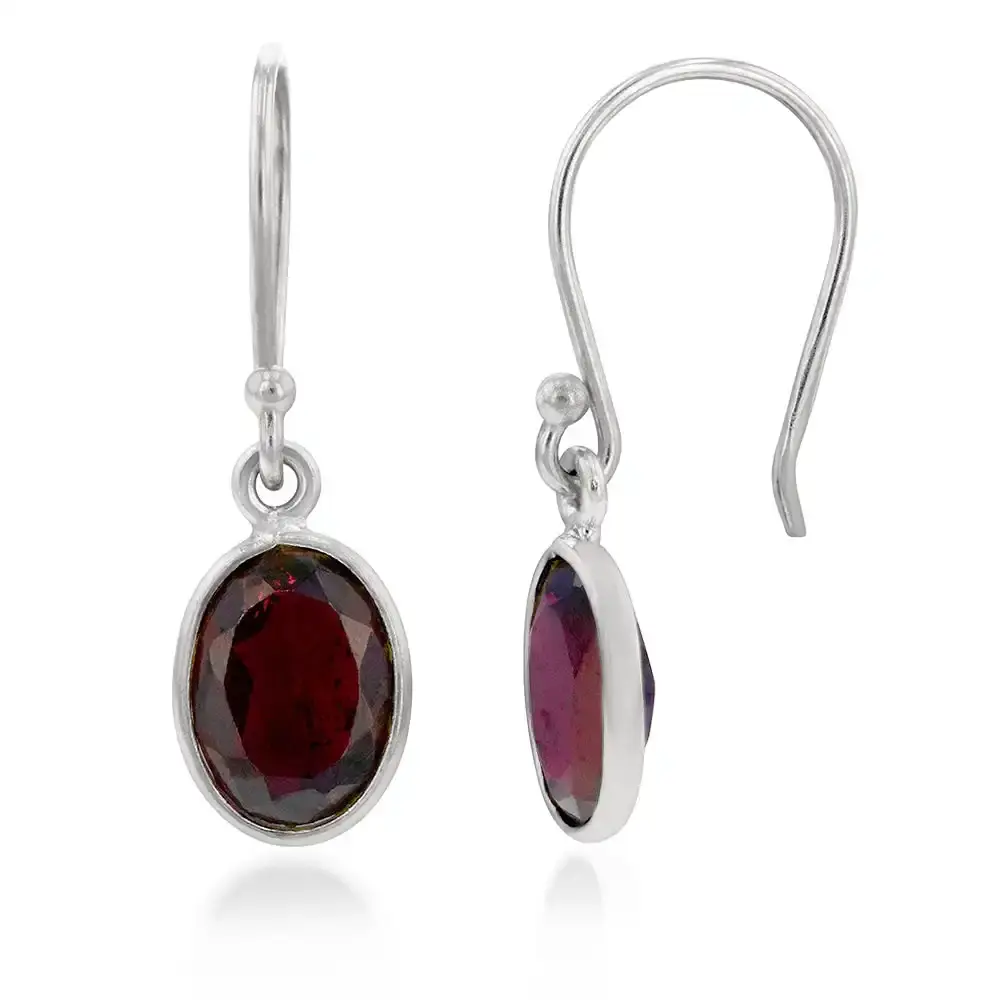 Sterling Silver 2.60ct Garnet Oval Earrings