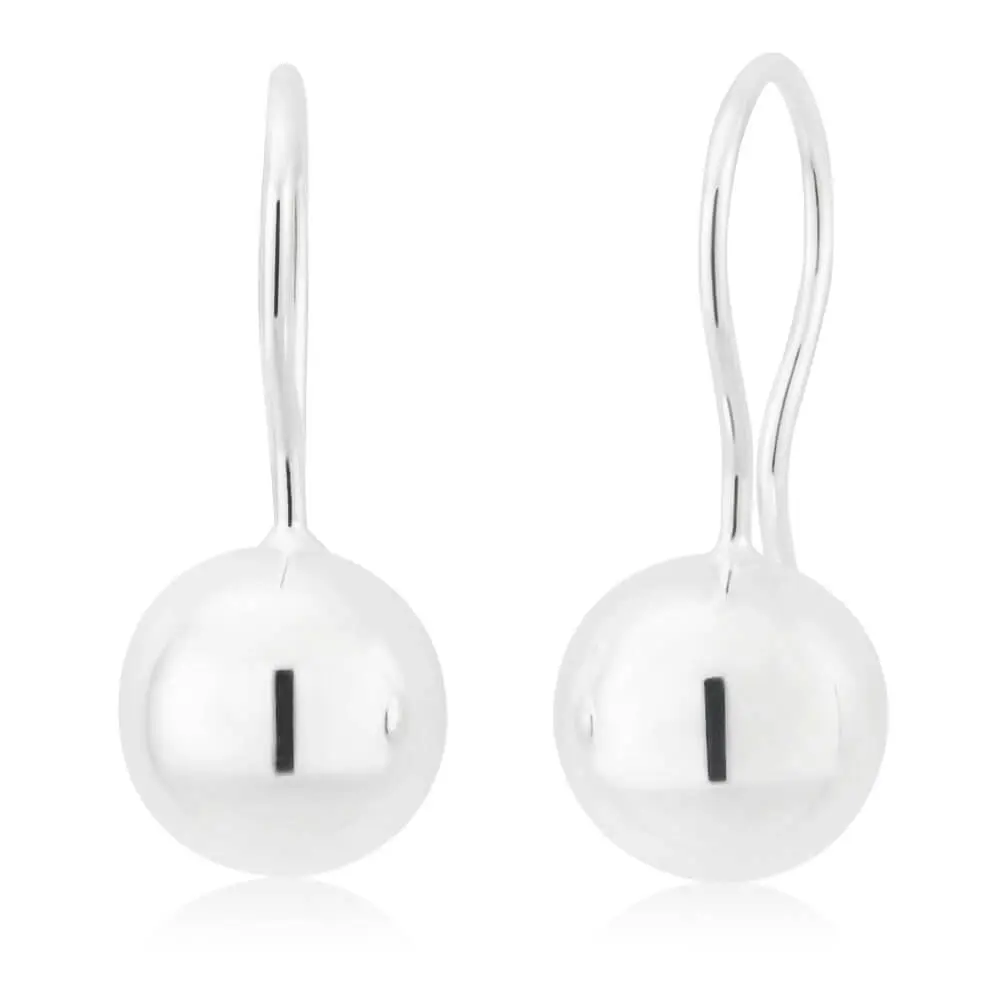 Sterling Silver 10mm Euroball Drop Earrings