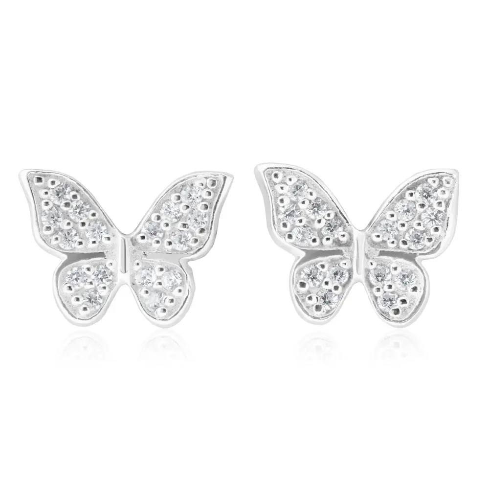 Sterling Silver Zirconia Butterfly Stud Earrings