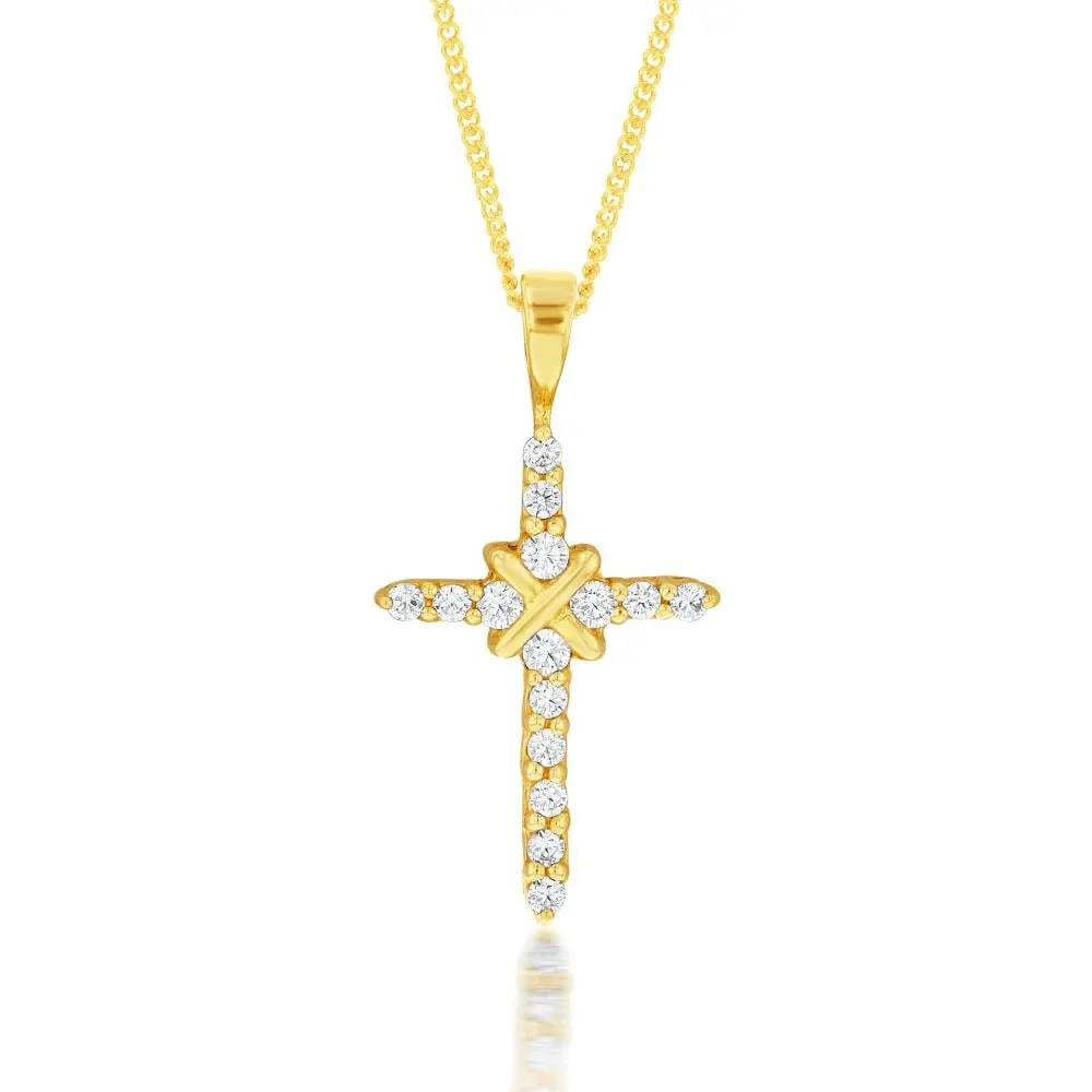 9ct Yellow Gold Impressive Cubic Zirconia Cross Pendant