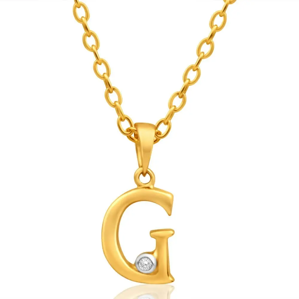 9ct Yellow Gold Pendant Initial G set with Diamond