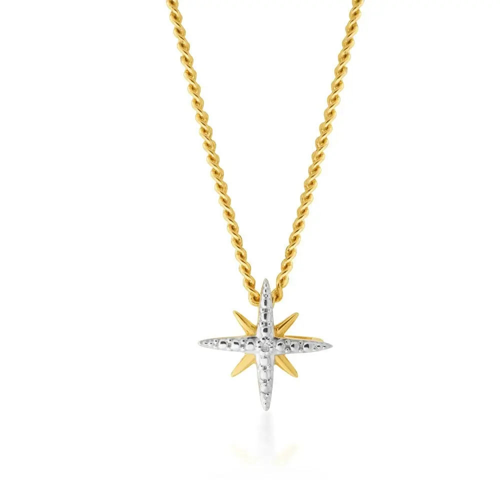 9ct Yellow Gold Diamond Starburst Pendant