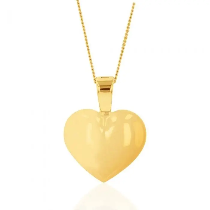 9ct Yellow Gold Plain Heart Pendant