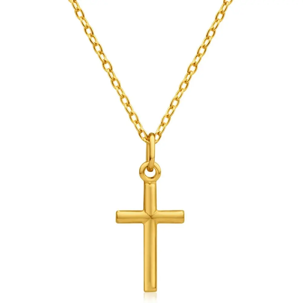 9ct Yellow Gold Silver Filled Barrel Cross 17mm Pendant