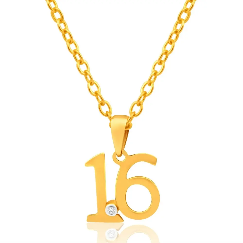 9ct Yellow Gold "16" Pendant Set With 1 Diamond