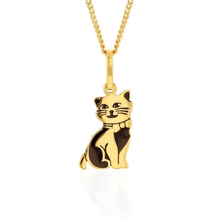 9ct Yellow Gold Engraved Cat Pendant