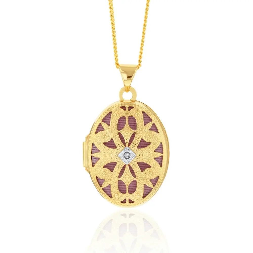 9ct Yellow Gold Oval Diamond Locket Pendant