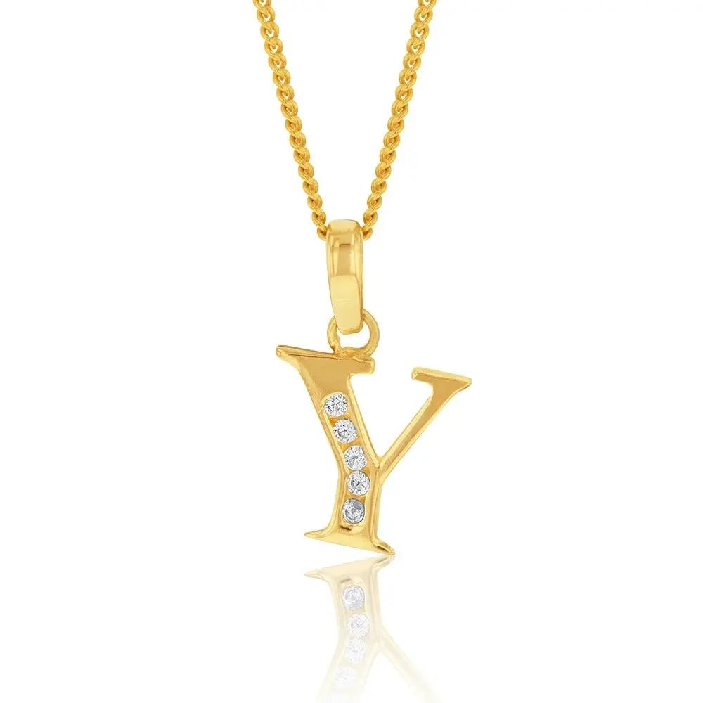 9ct Yellow Gold Initial Y Zirconia Pendant