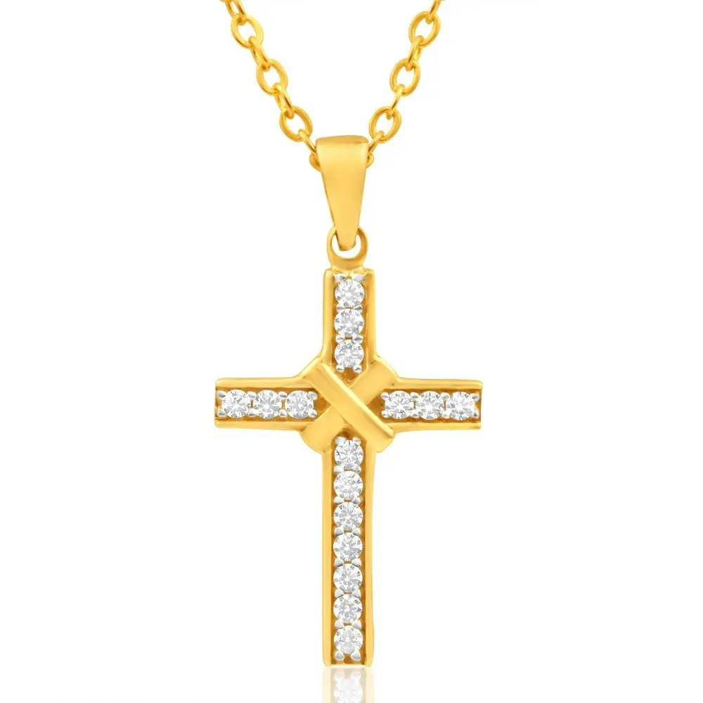 9ct Yellow Gold Cubic Zirconia Cross Pendant