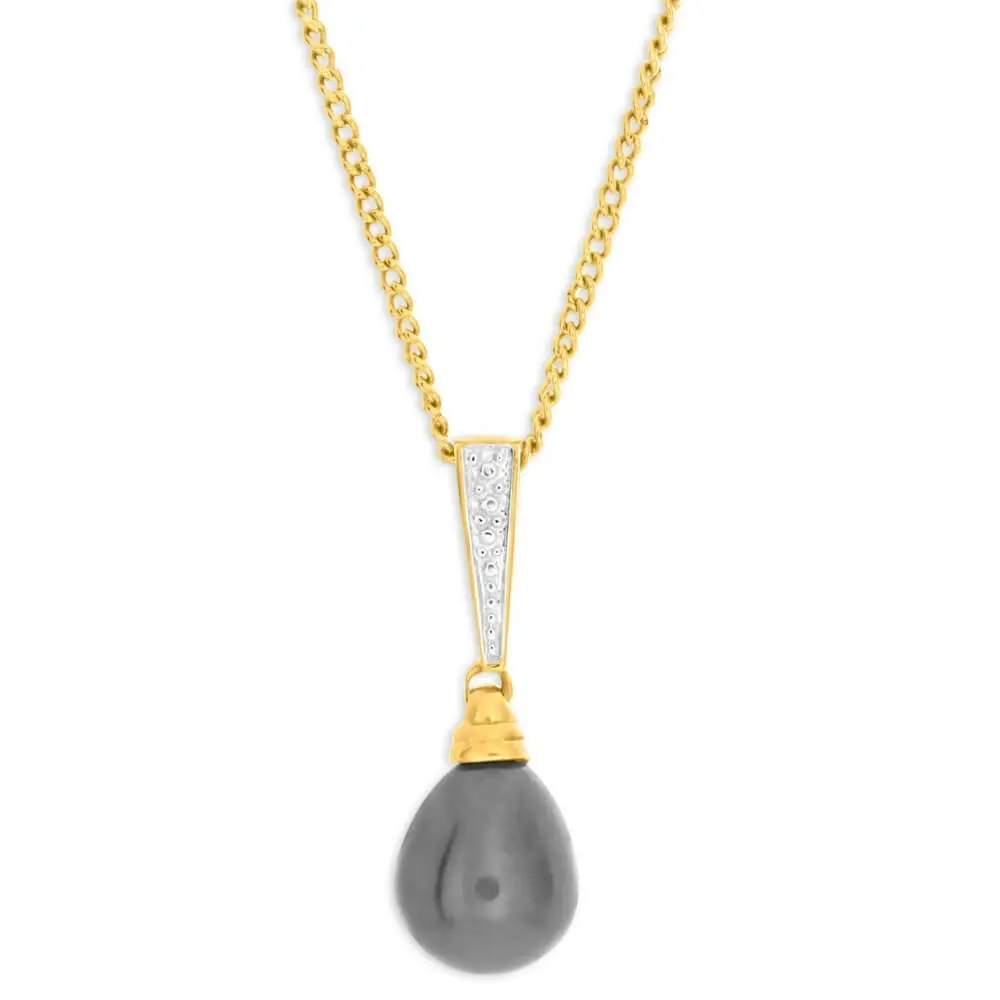 9ct Yellow Gold Black Freshwater Pearl Pendant