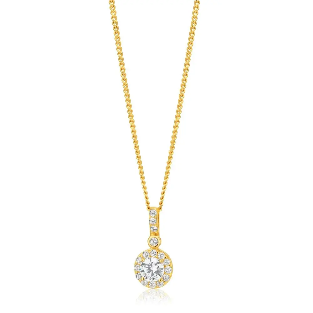 9ct Yellow Gold Zirconia Round Drop Pendant