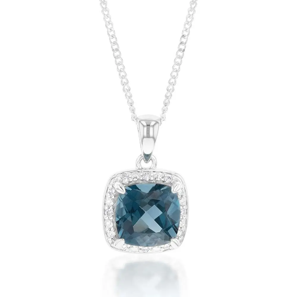 9ct White Gold 8mm 2.70ct London Blue Topaz and Diamond Pendant