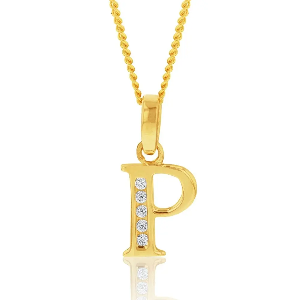 9ct Yellow Gold Initial P Zirconia Pendant