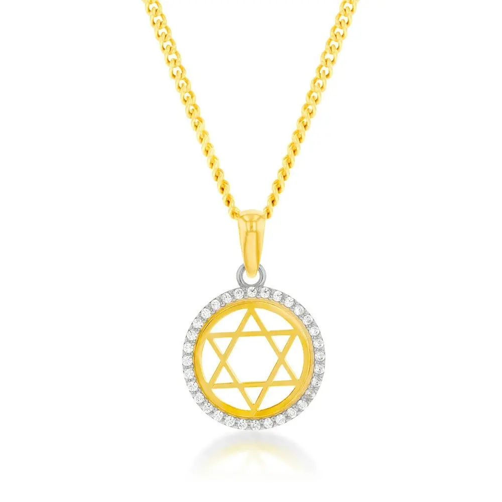 9ct Yellow Gold Zirconia Star of David Round Pendant 9Y