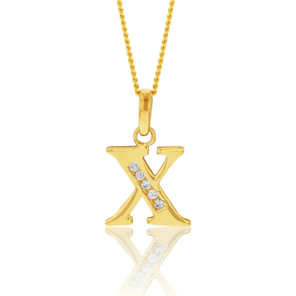 9ct Yellow Gold Initial X Zirconia Pendant