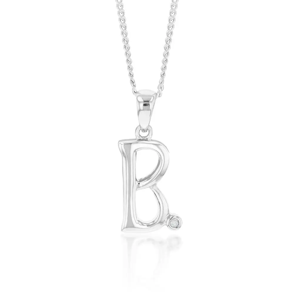 Silver Pendant Initial B set with Diamond