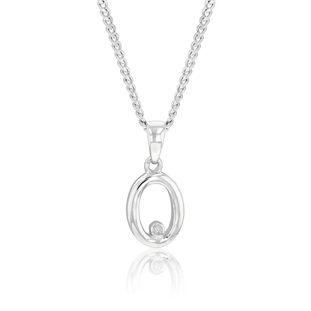 Silver Pendant Initial O set with Diamond