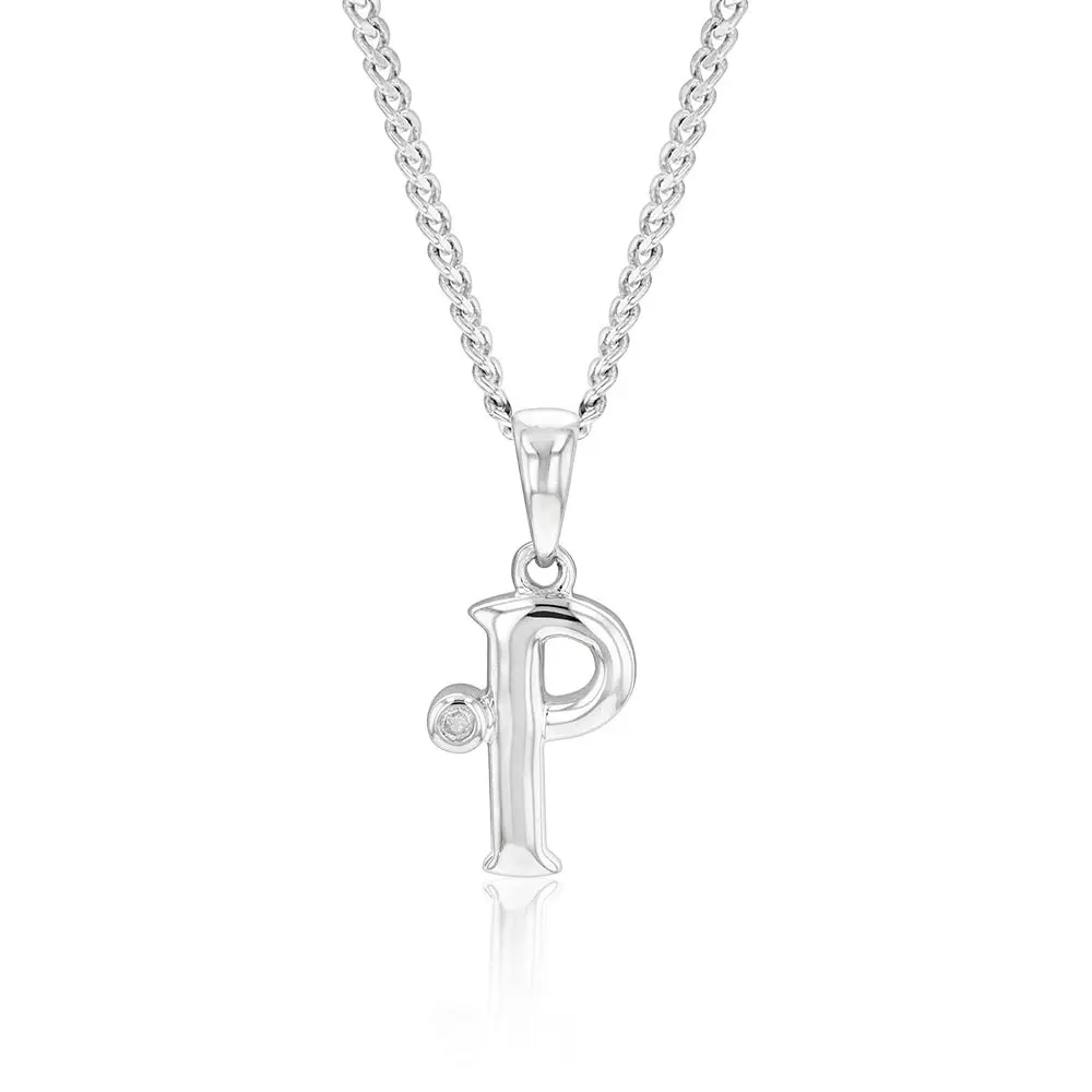 Silver Pendant Initial P set with Diamond