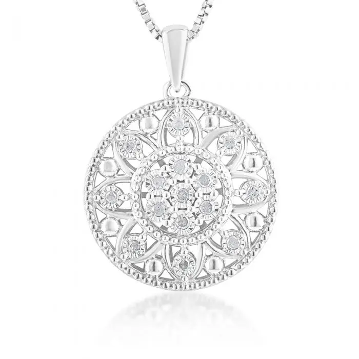 Silver 0.10 Carat Diamond Filigree Pendant