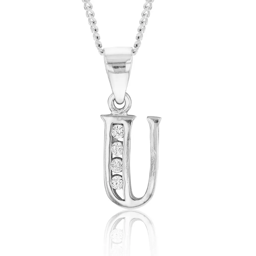 Sterling Silver Initial Zirconia  Initial "U" Pendant