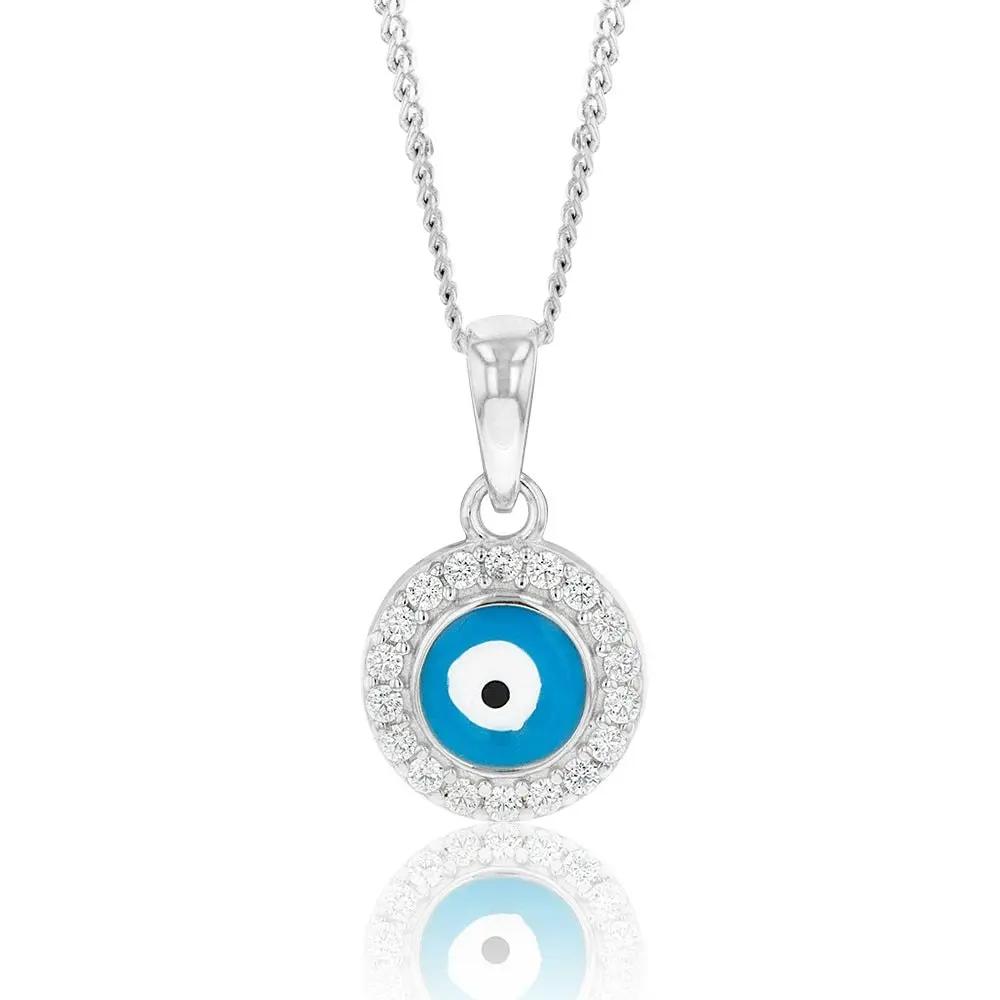 Sterling Silver Cubic Zirconia Evil Eye In Circle Pendant