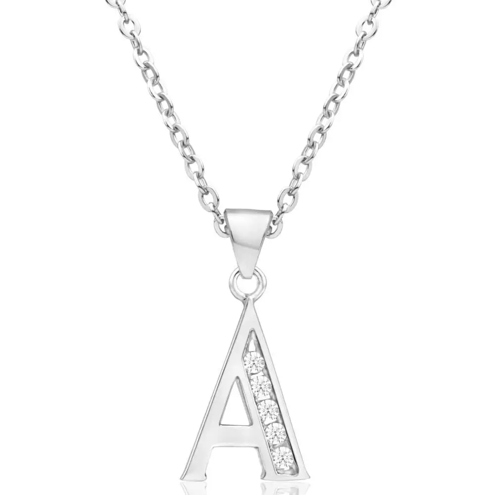 Sterling Silver Cubic Zirconia Initial "A" Pendant