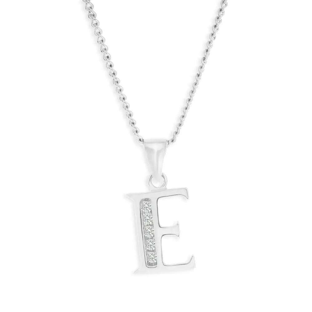 Sterling Silver Cubic Zirconia  Initial "E" Pendant