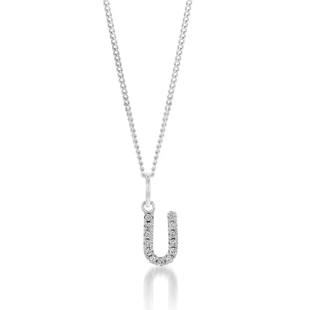 Sterling Silver Cubic Zirconia Initial "U" Pendant