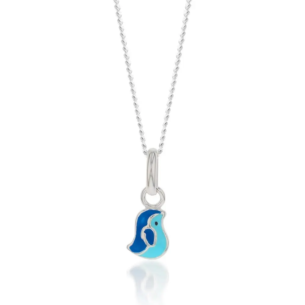 Sterling Silver Blue Enamel Small Bird Charm Pendant