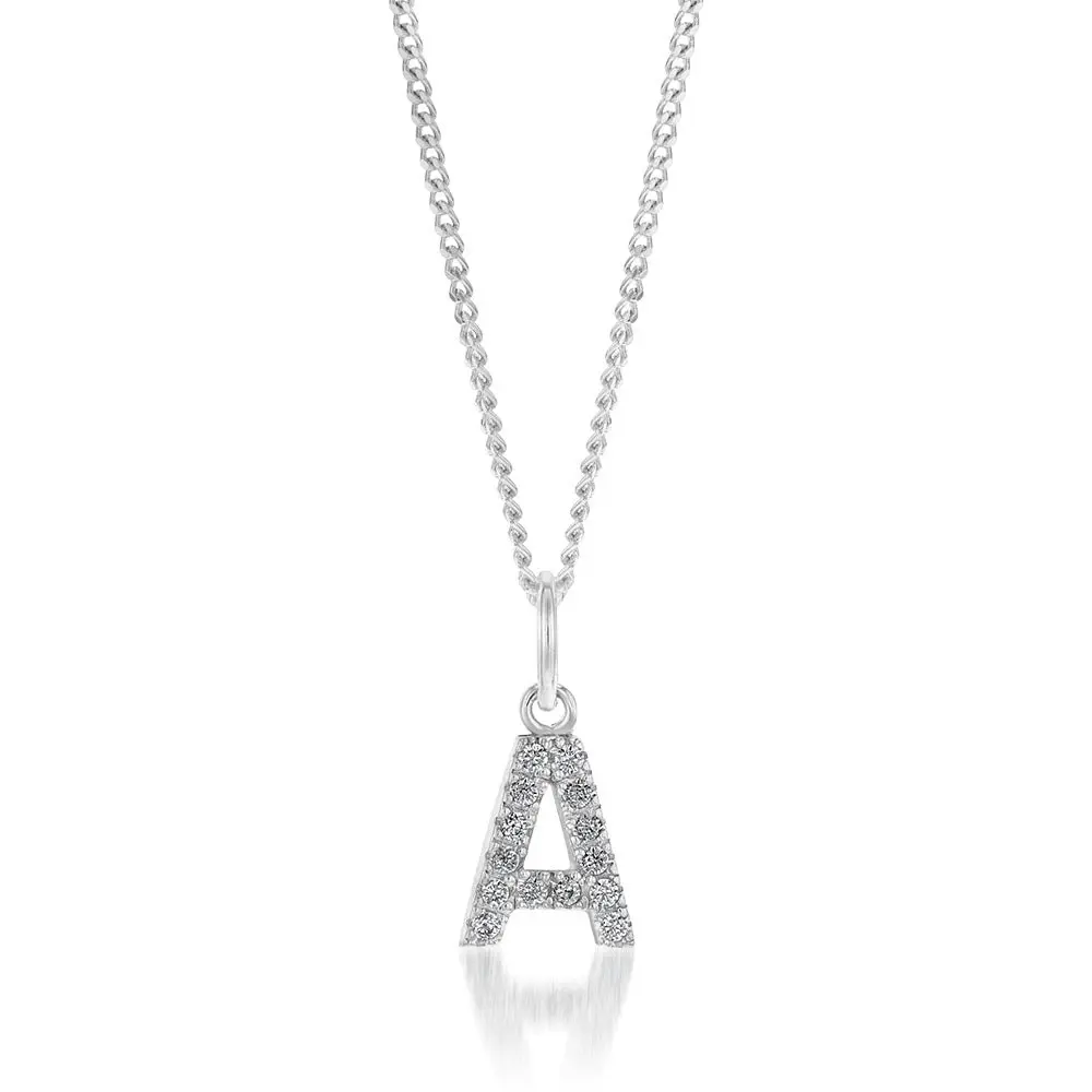 Sterling SilverCubic Zirconia Initial "A" Pendant