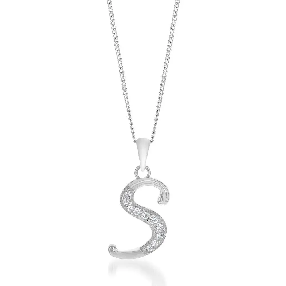 Sterling Silver Cubic Zirconia Cursive Initial "S" Pendant