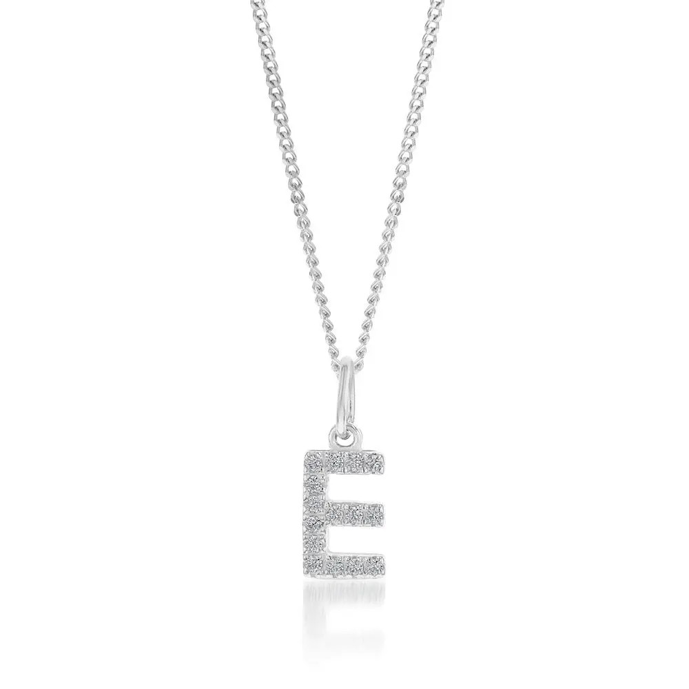 Sterling Silver Cubic Zirconia Initial "E" Pendant