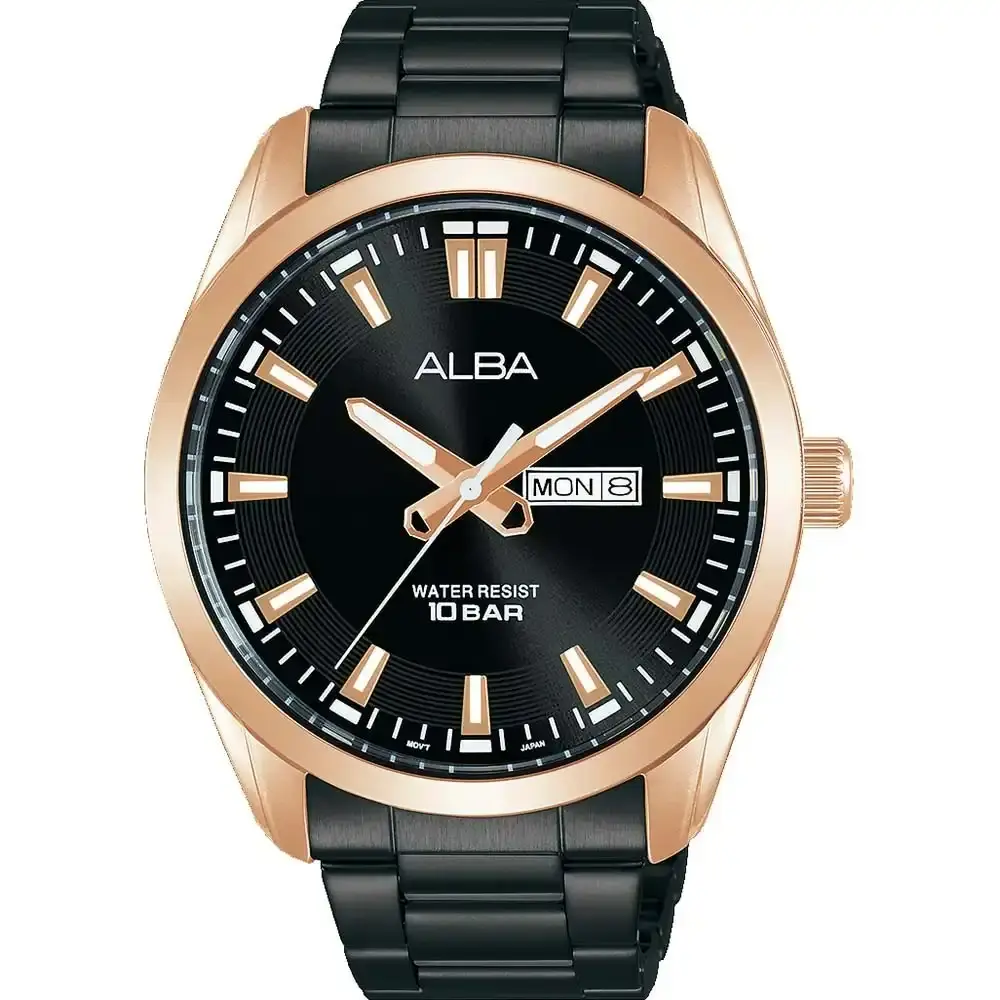 Alba AJ6132X1 Black and Rose Tone Mens Watch