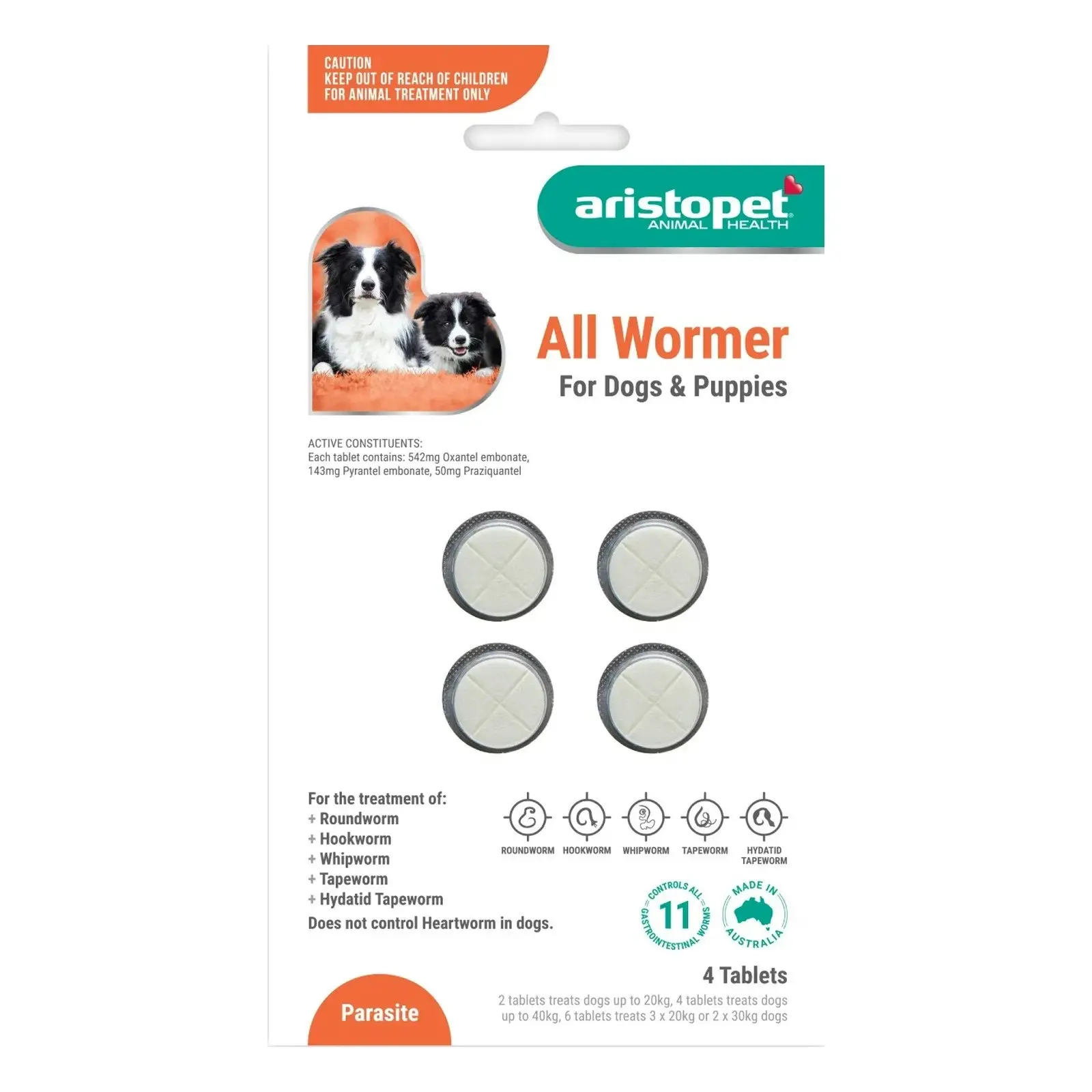 Aristopet Allwormer For Dogs and Puppies 10 Kg 4 Tablets