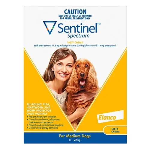 Sentinel Spectrum Tasty Chews For Medium Dogs 11 To 22Kg (Yellow) 6 Chews