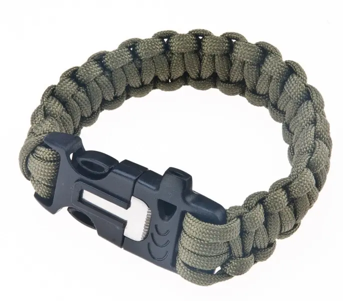 Flint Survival Bracelet Woven Paracord 3m Emergency Whistle Camping Hiking Hunting Tool