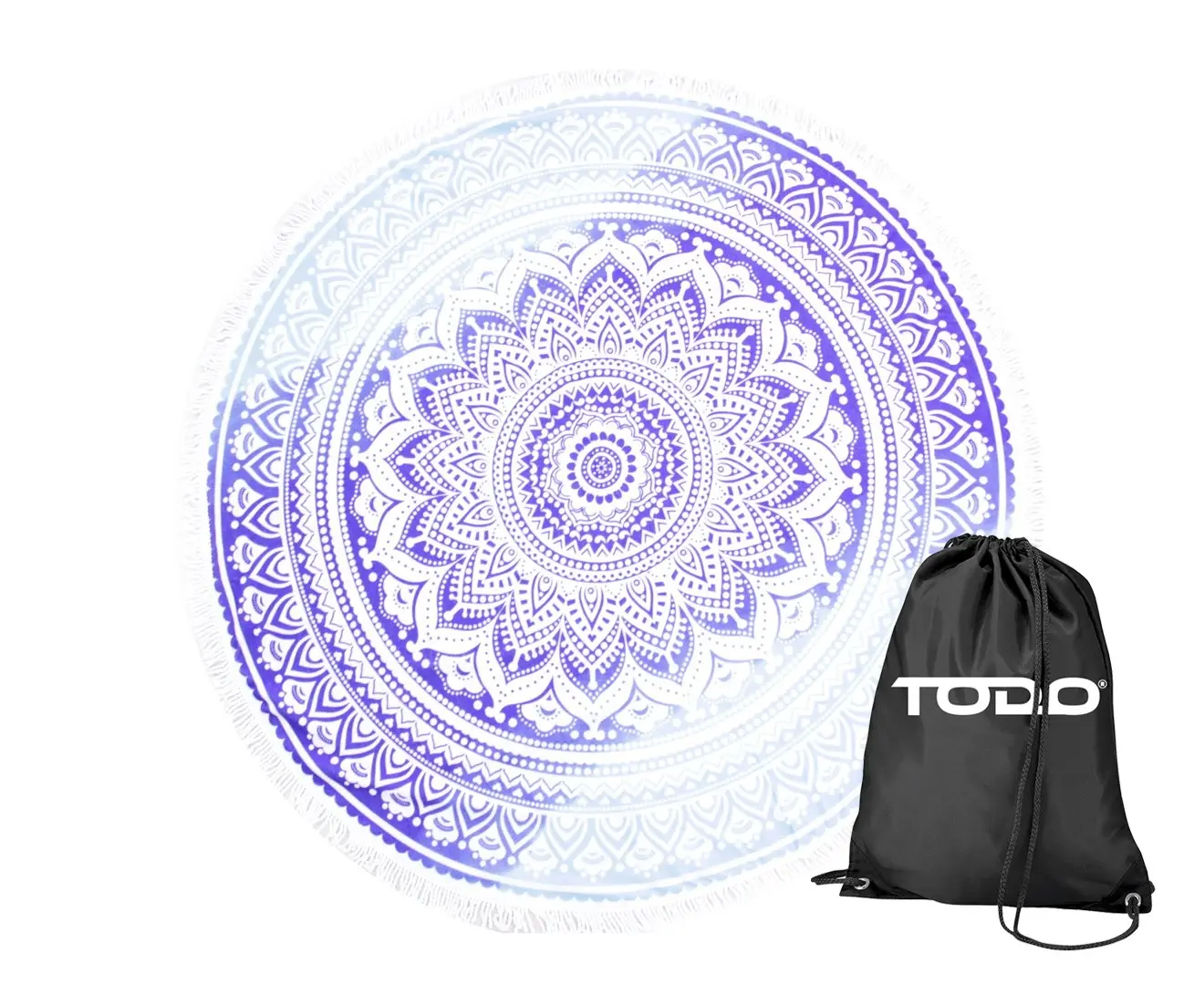 TODO Luxury Thick Microfiber Round Beach Towel Throw Rug Ttowel Blue Lotus