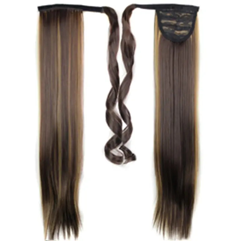 22" Medium Brown Blonde Synthetic Hair Extension Ponytail Straight Grade AAA