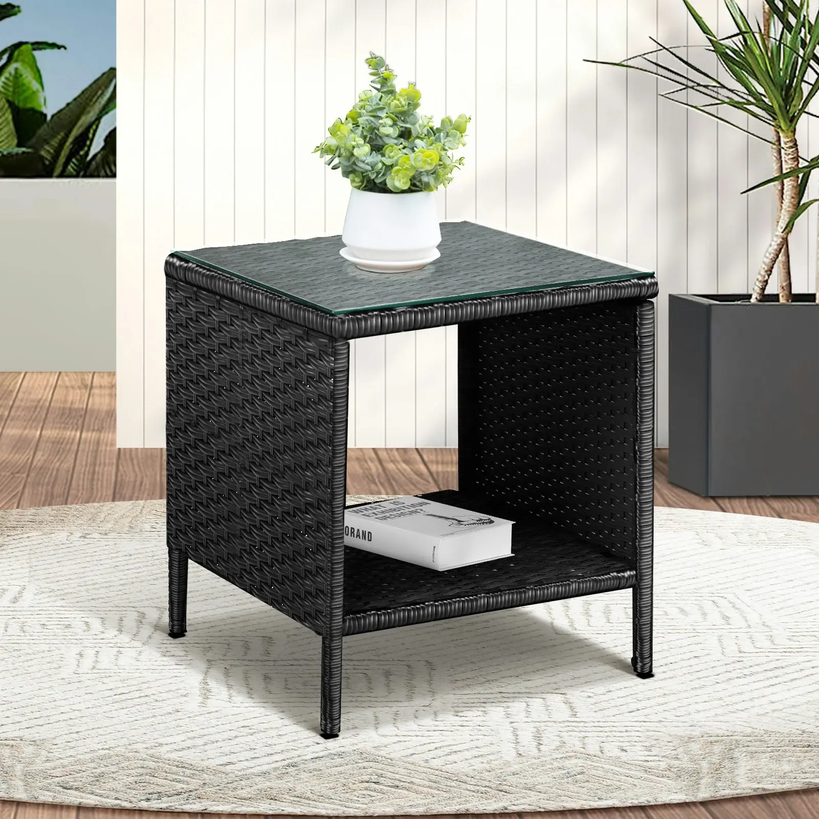 Livsip Garden Table Rattan Cafe Table Outdoor Garden Furniture Side Table