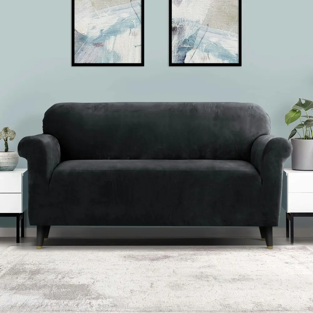 Artiss Sofa Cover Couch Covers 3 Seater Velvet Black