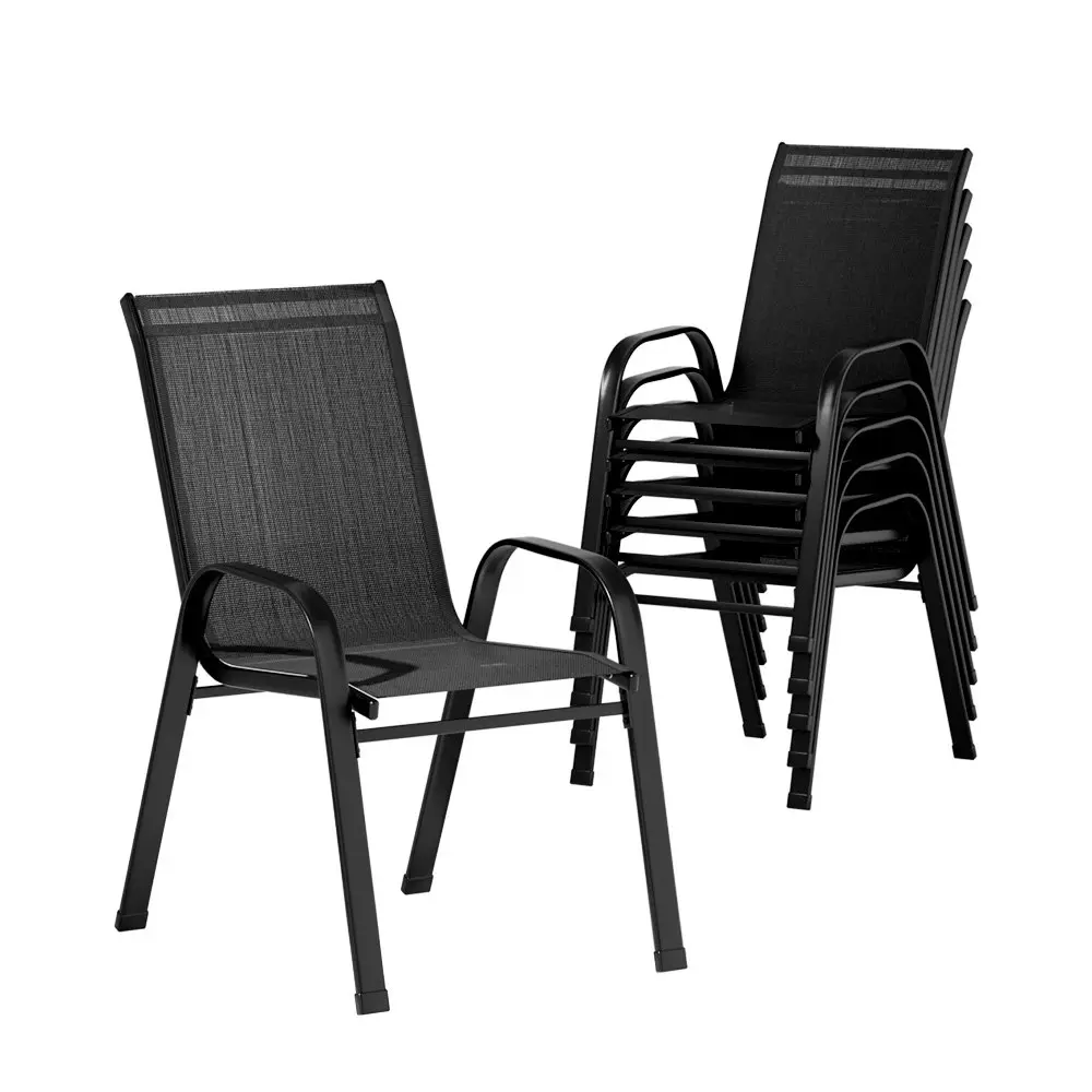 Gardeon 6PC Outdoor Dining Chairs Stackable Lounge Chair Patio Furniture Black