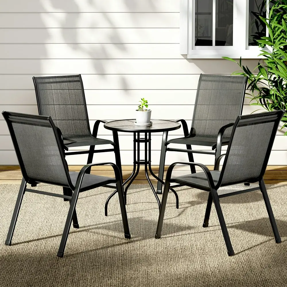 Gardeon 5PC Bistro Set Outdoor Table and Chairs Stackable Outdoor Furniture Black